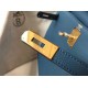 Hermes Blue Agate Clemence Kelly 28cm Bag