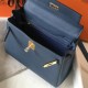 Hermes Blue Agate Clemence Kelly 28cm Bag