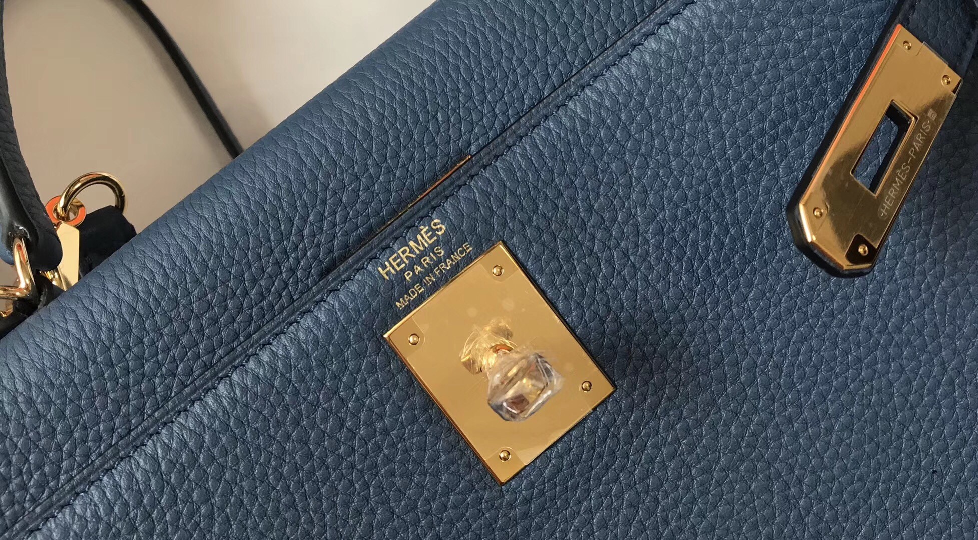 Hermes Blue Agate Clemence Kelly 28cm Bag