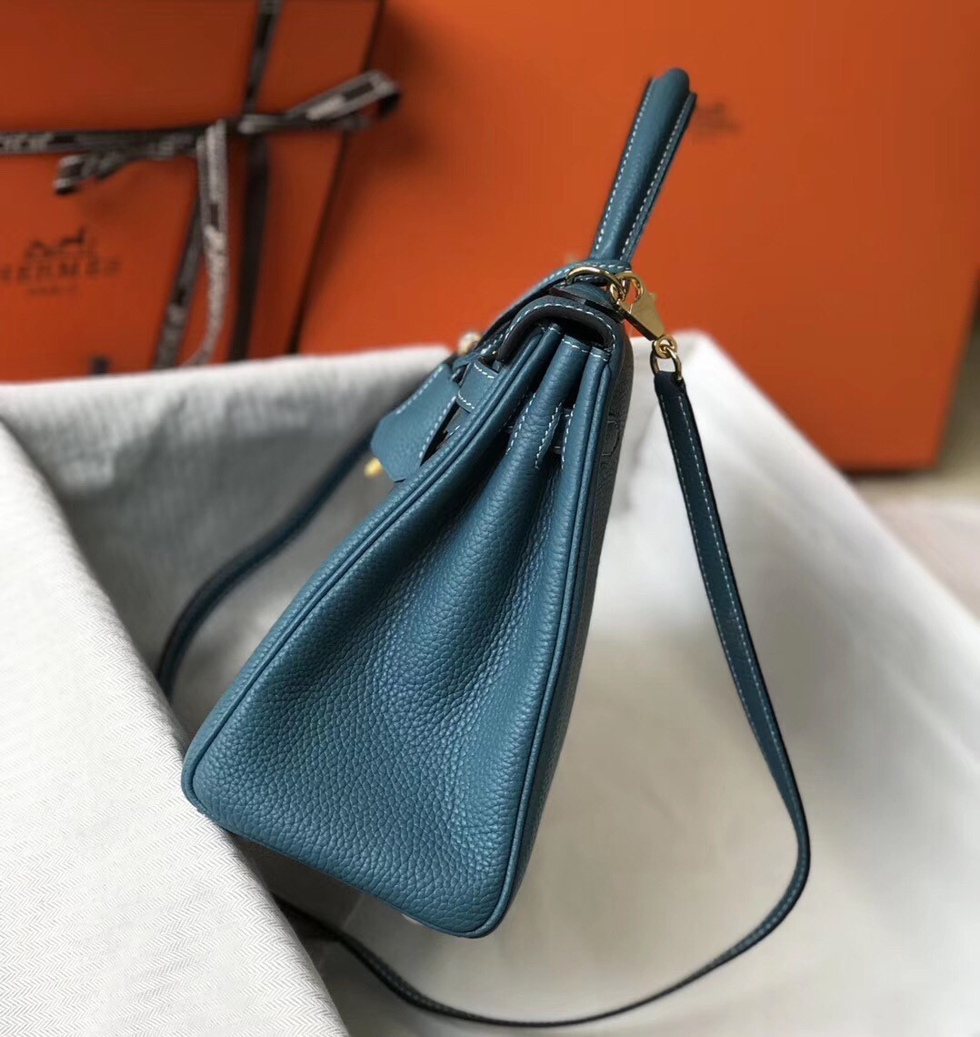 Hermes Blue Jean Clemence Kelly 28cm Bag