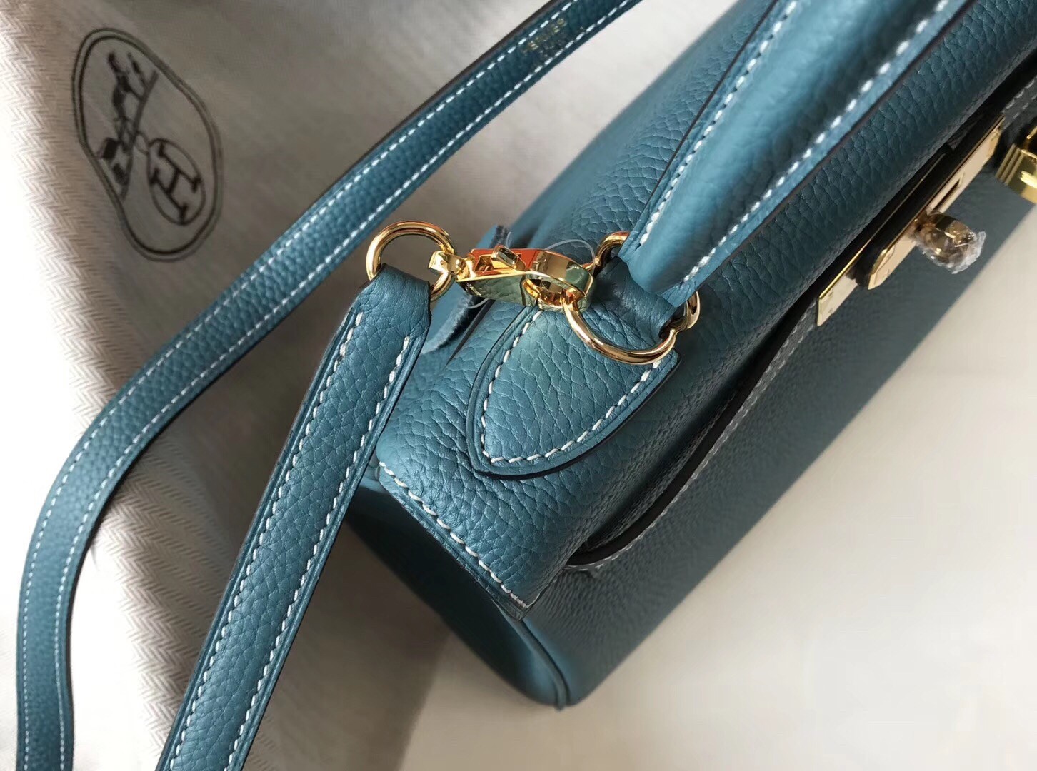 Hermes Blue Jean Clemence Kelly 28cm Bag