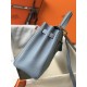 Hermes Blue Lin Clemence Kelly 28cm Bag