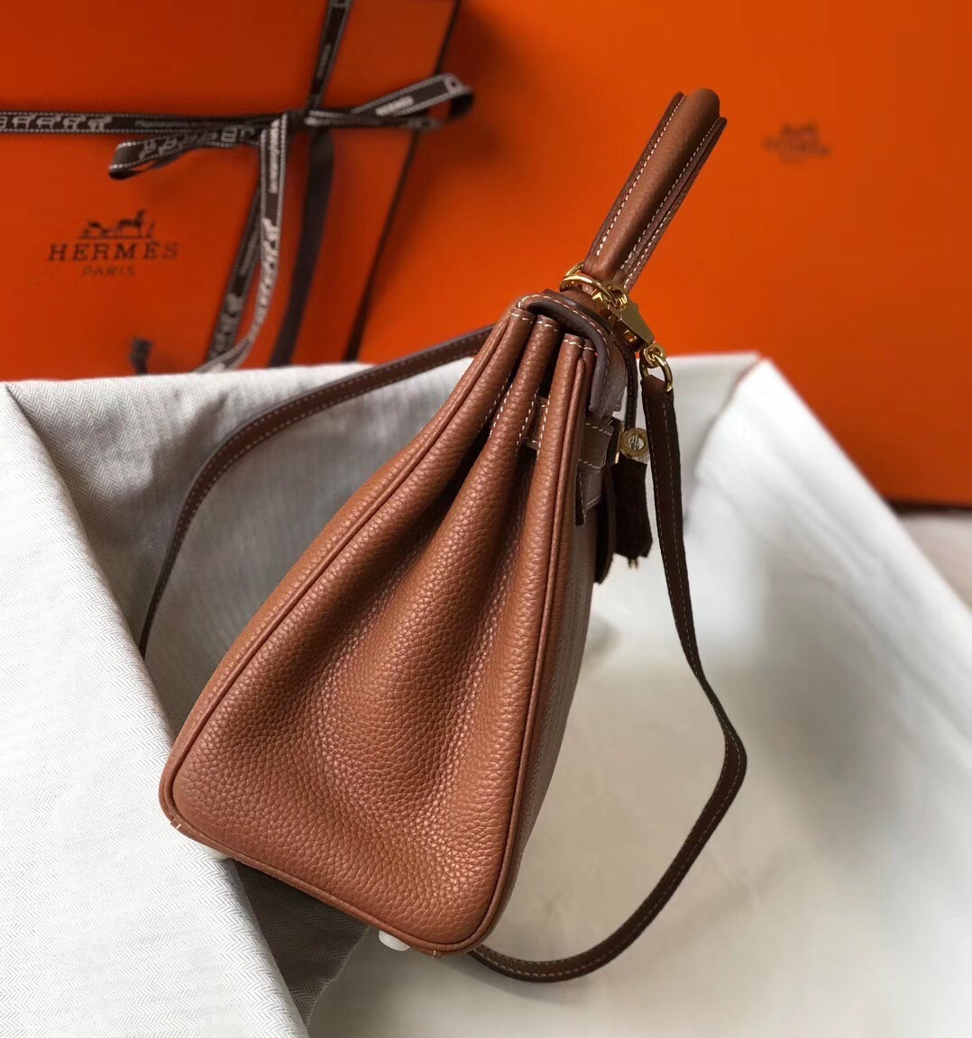 Hermes Brown Clemence Kelly 28cm Bag