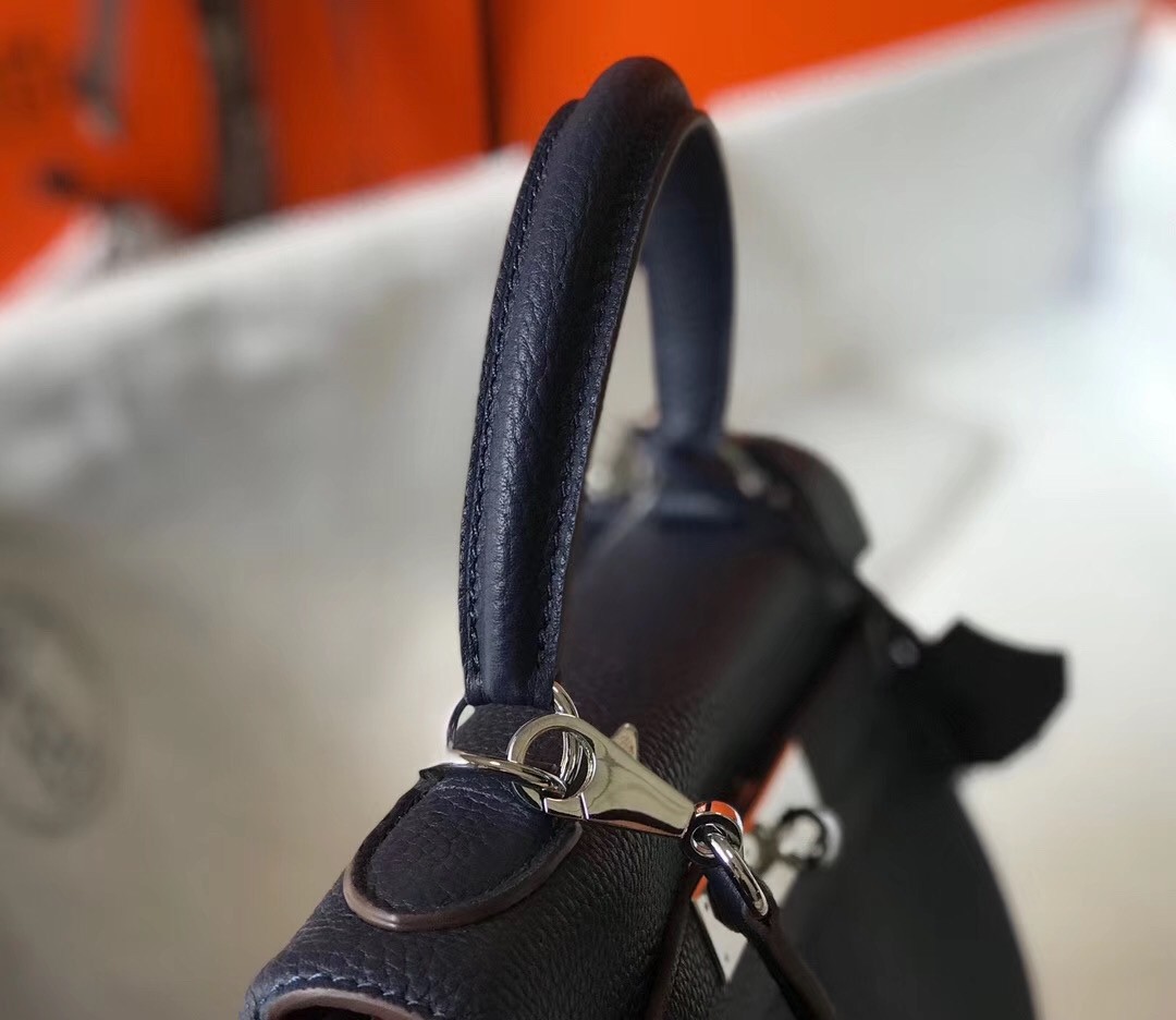 Hermes Navy Blue Clemence Kelly 28cm Bag