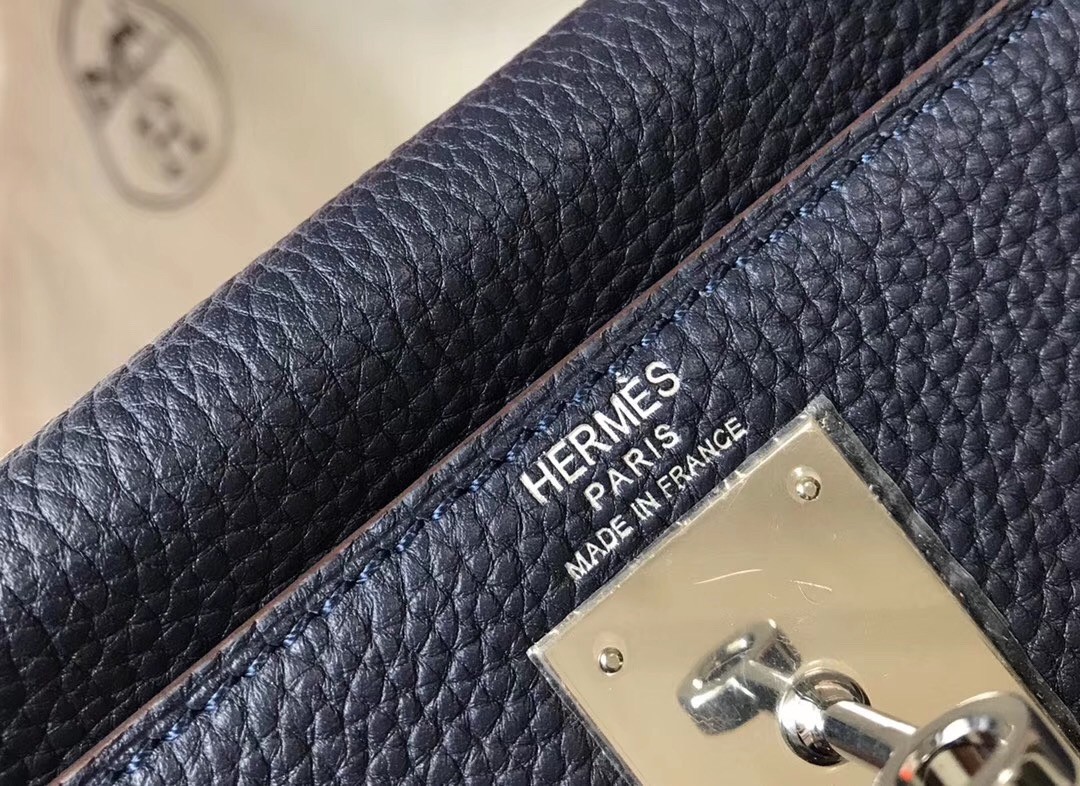 Hermes Navy Blue Clemence Kelly 28cm Bag