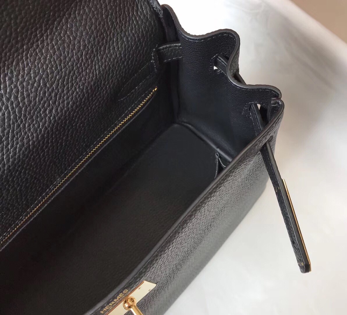 Hermes Black Clemence Kelly 28cm Bag