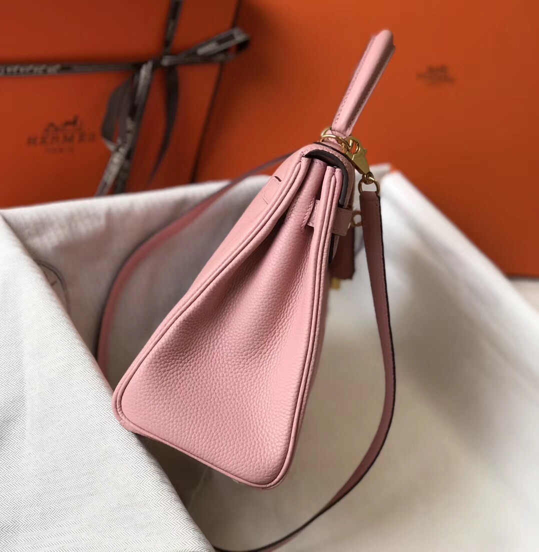 Hermes Pink Clemence Kelly 28cm Bag