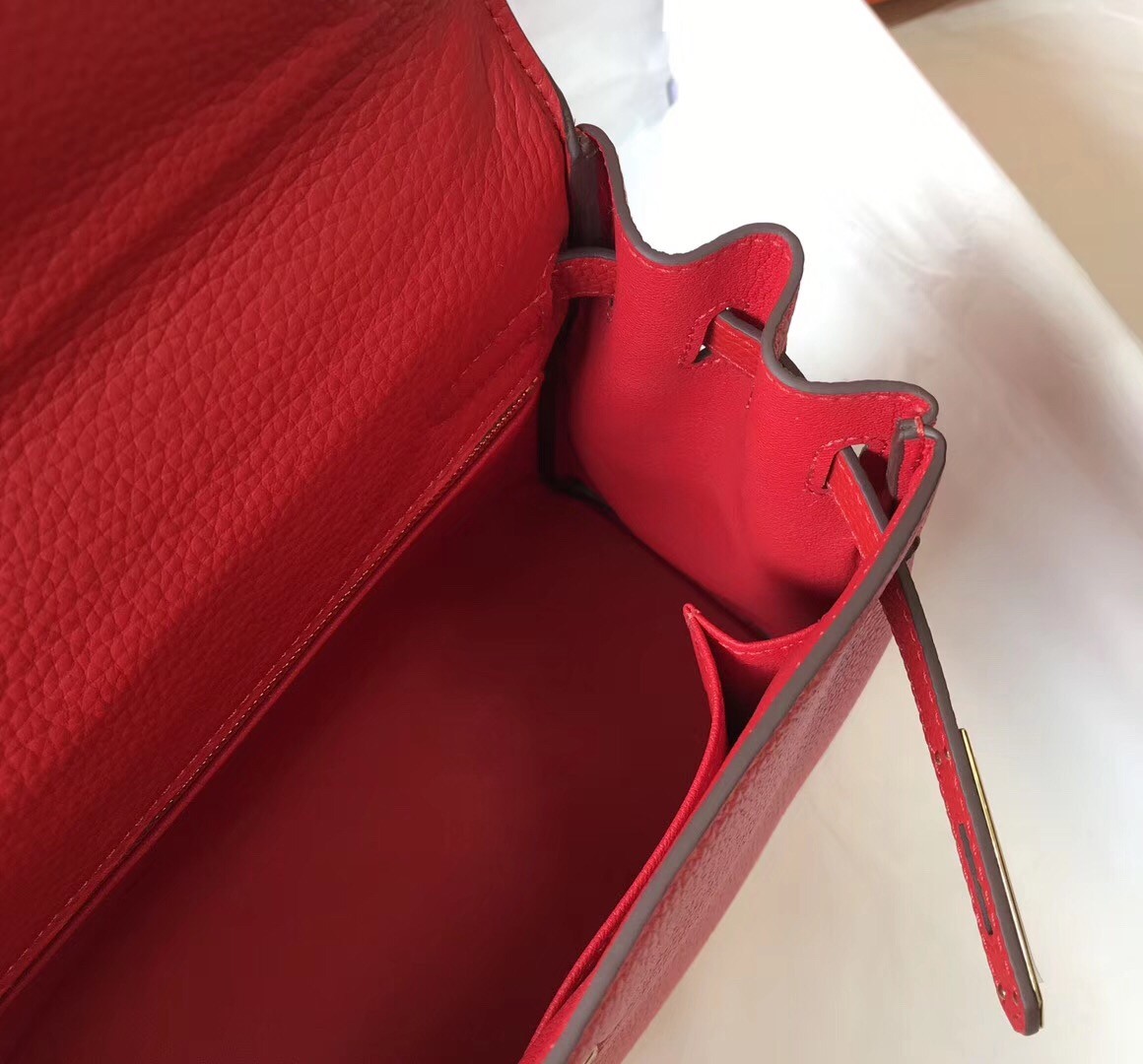 Hermes Red Clemence Kelly 28cm Bag