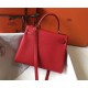 Hermes Red Clemence Kelly 28cm Bag