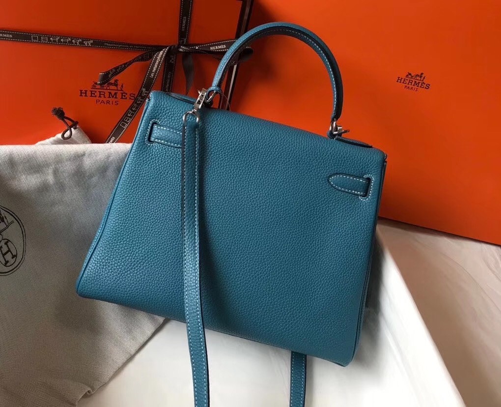Hermes Blue Jean Clemence Kelly 25cm PHW Bag