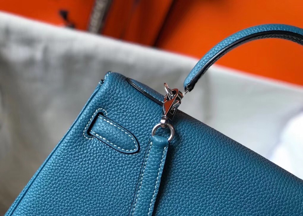 Hermes Blue Jean Clemence Kelly 25cm PHW Bag