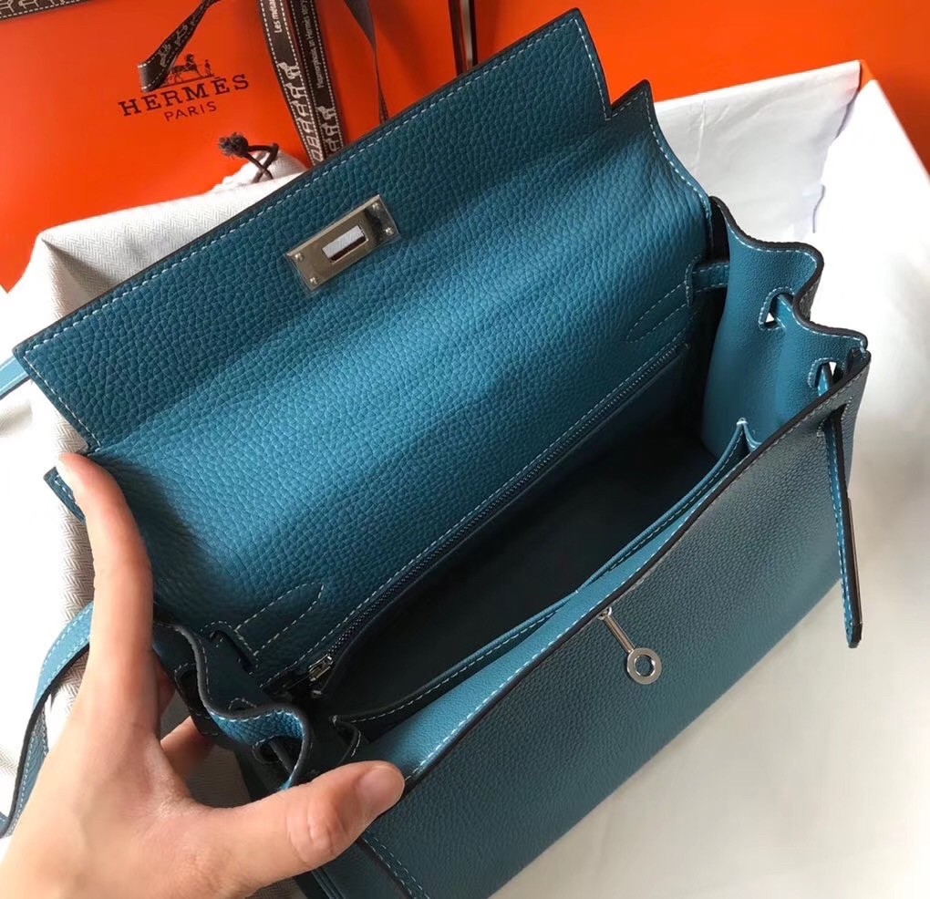 Hermes Blue Jean Clemence Kelly 25cm PHW Bag
