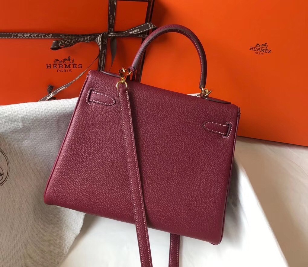 Hermes Bordeaux Clemence Kelly 25cm GHW Bag