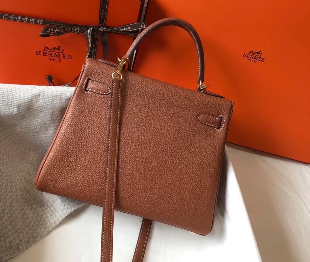 Hermes Brown Clemence Kelly 25cm GHW Bag