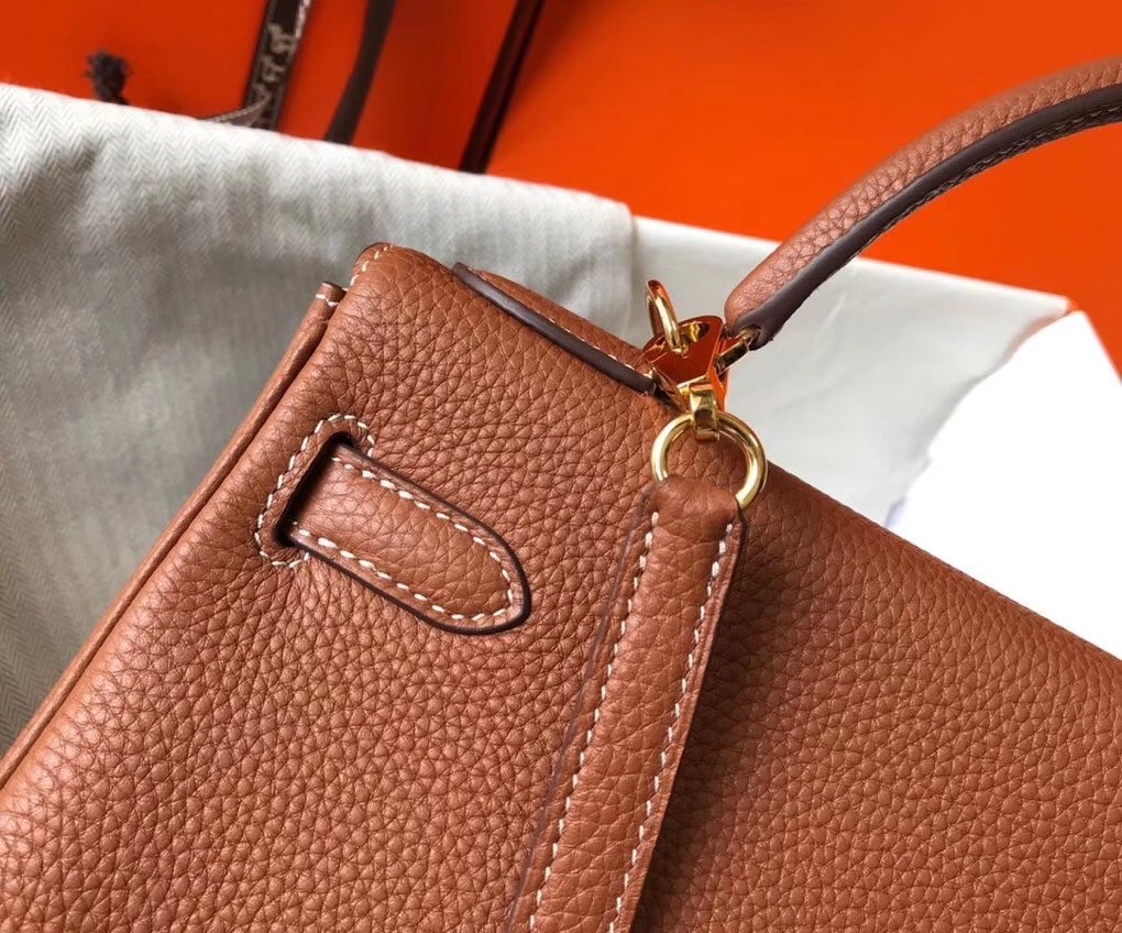 Hermes Brown Clemence Kelly 25cm GHW Bag