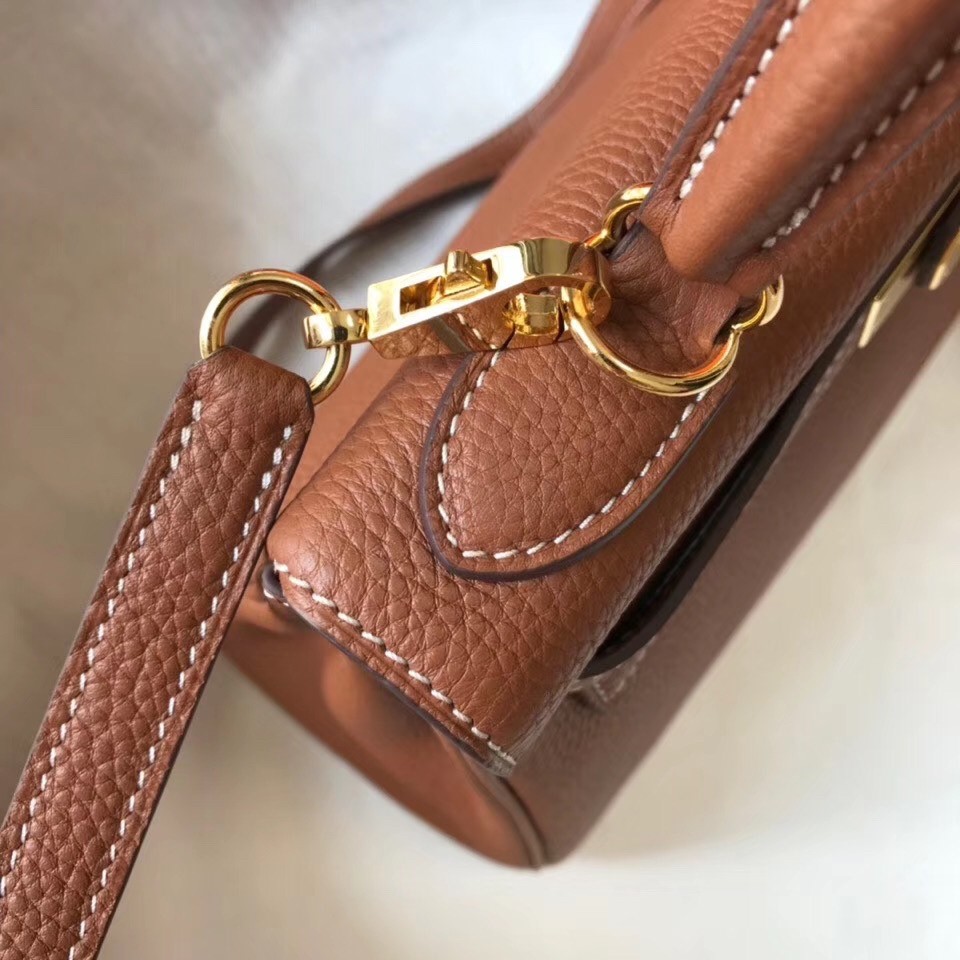 Hermes Brown Clemence Kelly 25cm GHW Bag