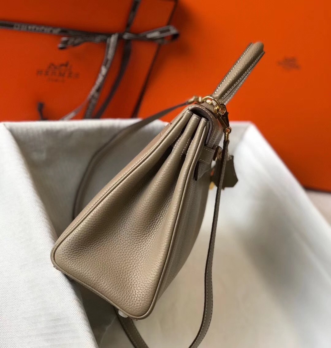 Hermes Grey Clemence Kelly 25cm GHW Bag
