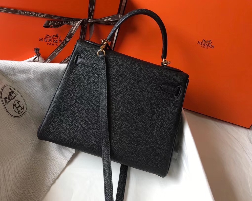 Hermes Black Clemence Kelly 25cm GHW Bag
