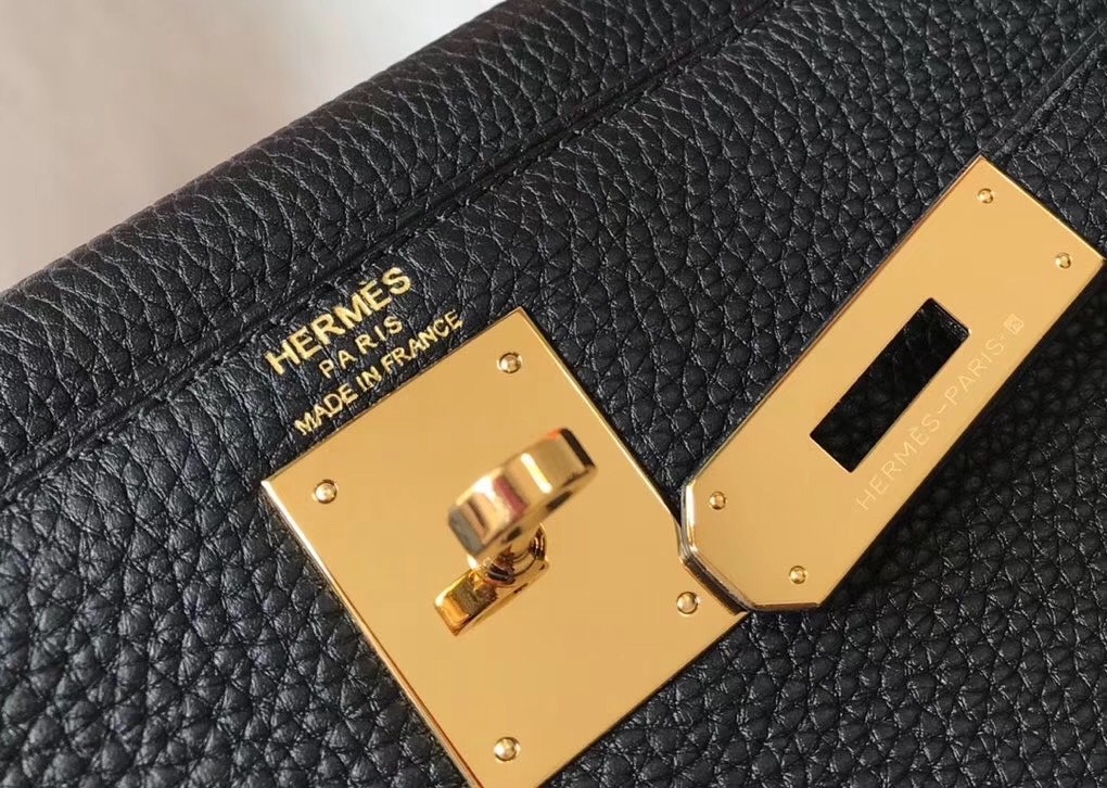 Hermes Black Clemence Kelly 25cm GHW Bag