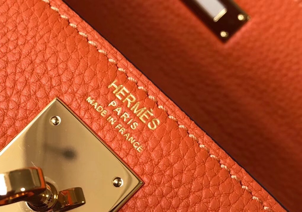 Hermes Orange Clemence Kelly 25cm GHW Bag