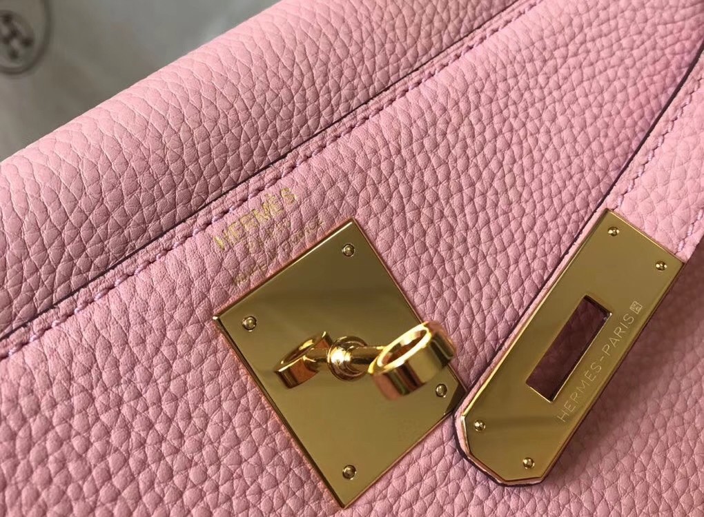 Hermes Pink Clemence Kelly 25cm GHW Bag