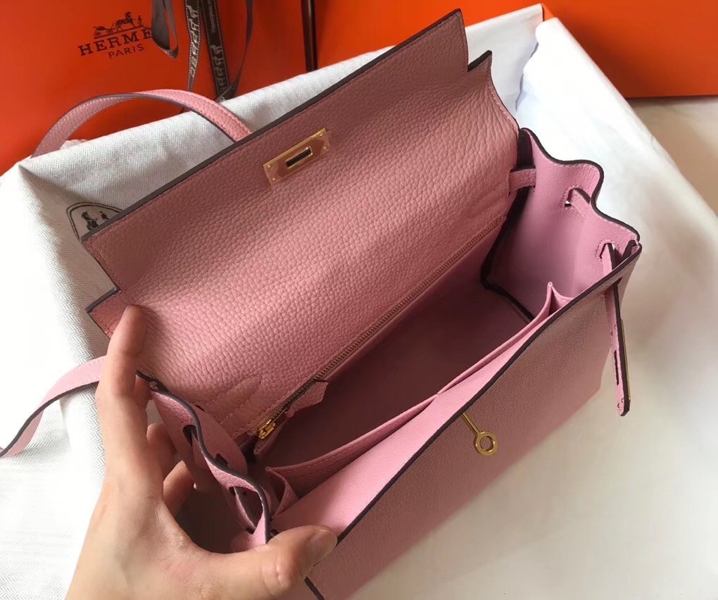 Hermes Pink Clemence Kelly 25cm GHW Bag