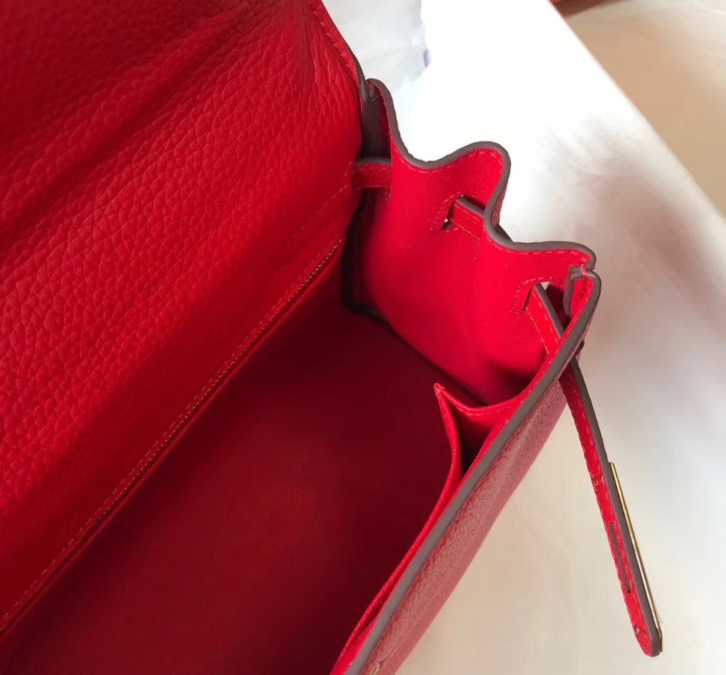 Hermes Red Clemence Kelly 25cm GHW Bag