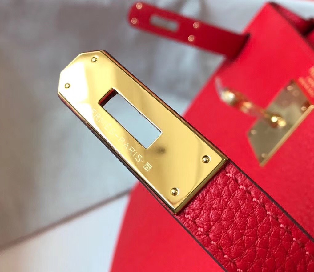 Hermes Red Clemence Kelly 25cm GHW Bag