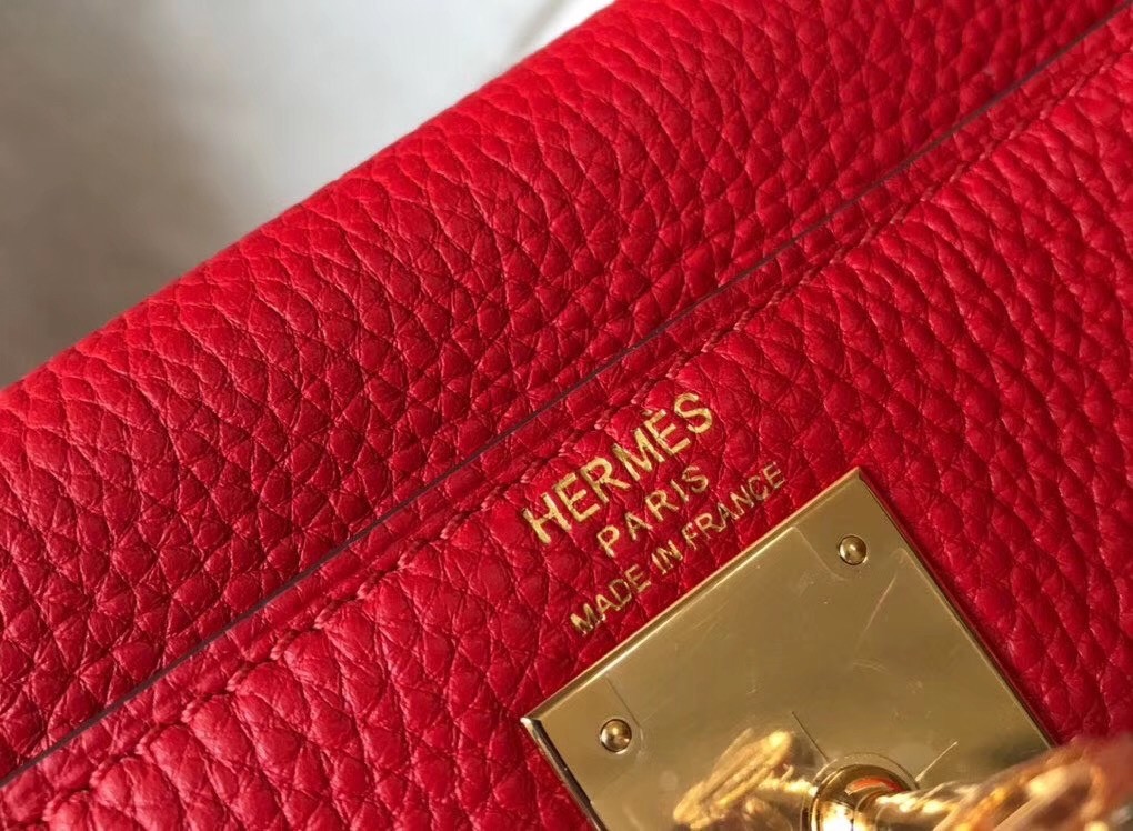 Hermes Red Clemence Kelly 25cm GHW Bag