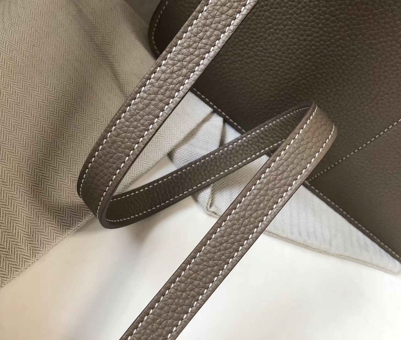 Hermes Halzan Bag In Etoupe Clemence Leather