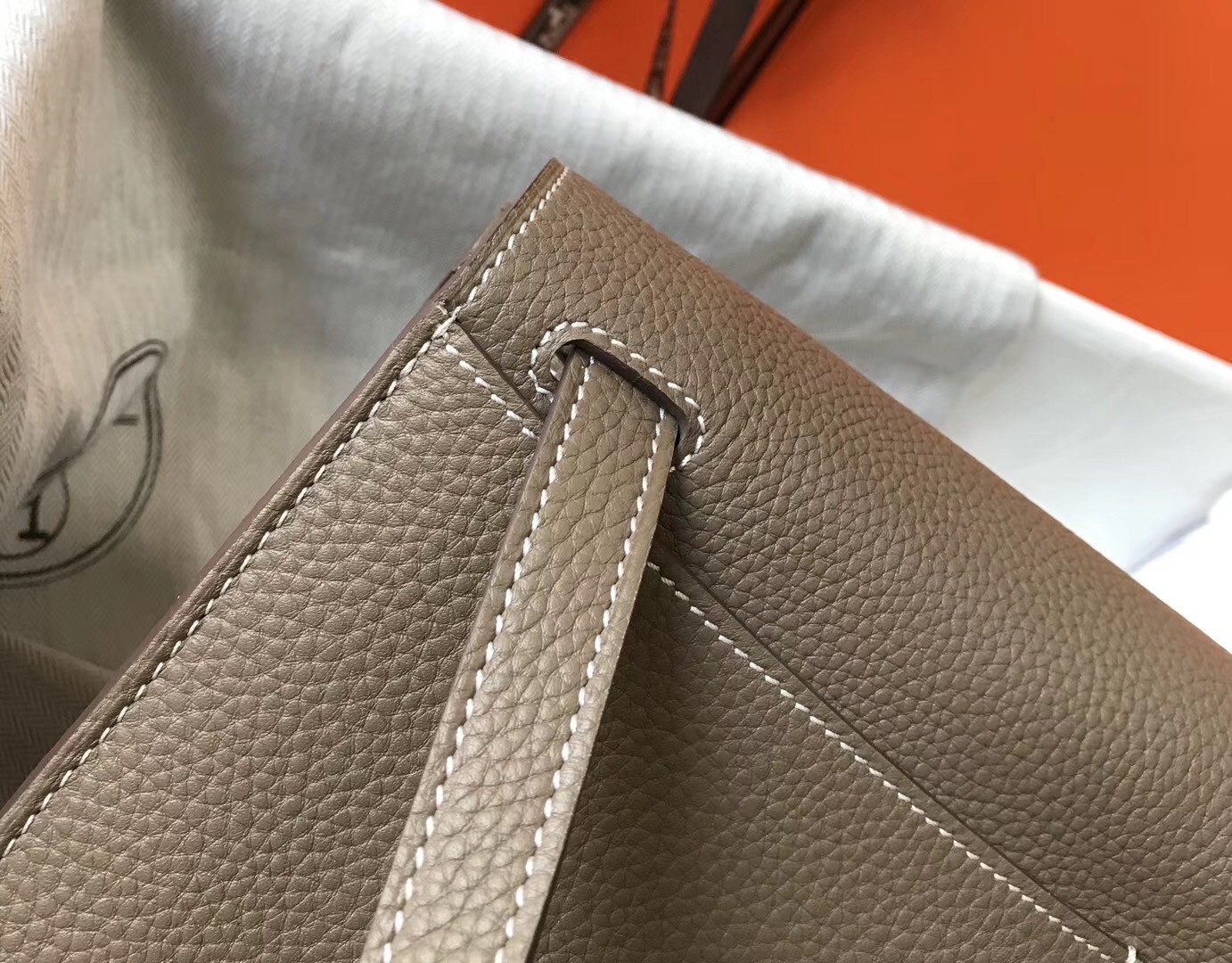 Hermes Halzan Bag In Etoupe Clemence Leather