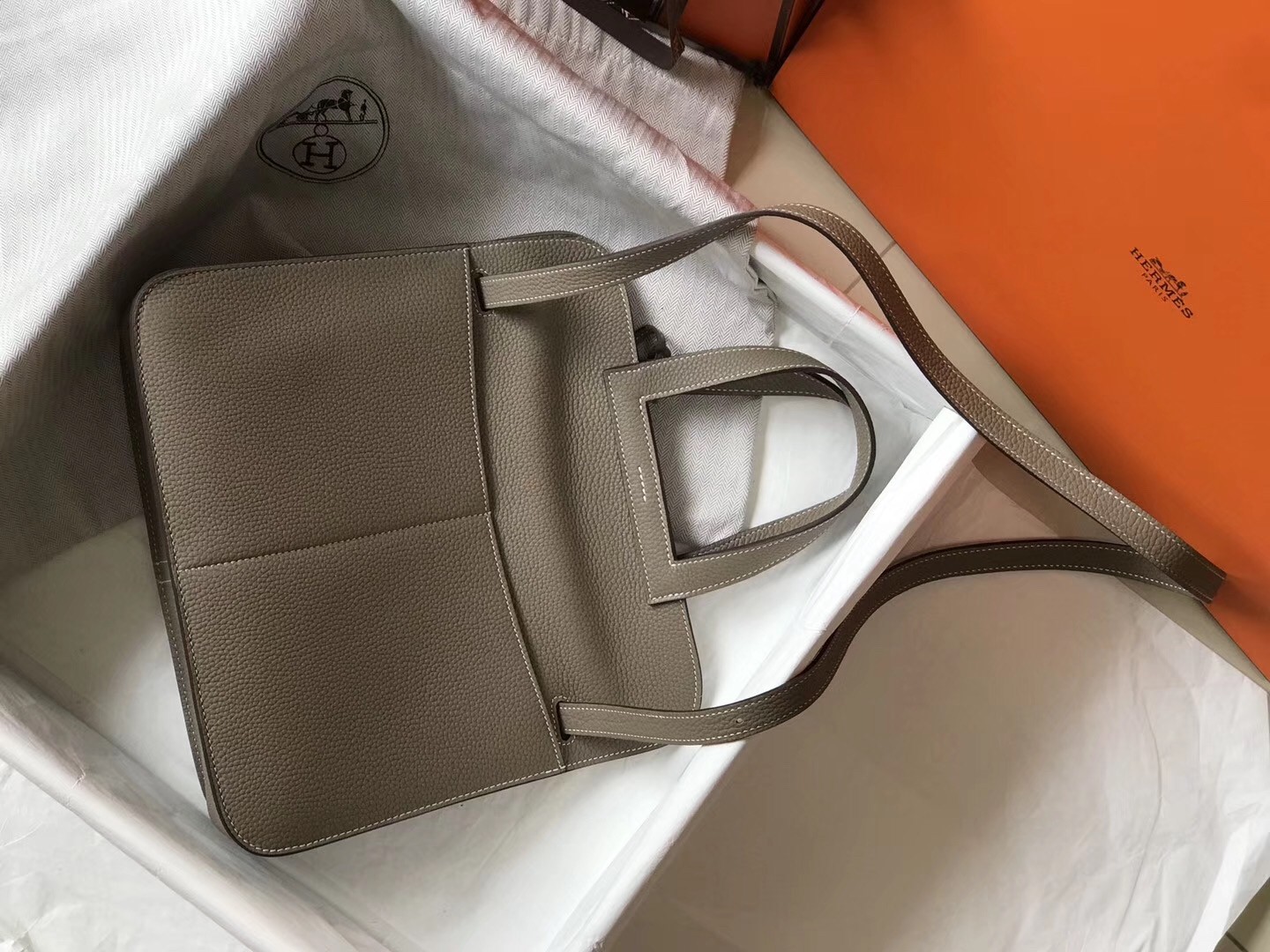 Hermes Halzan Bag In Grey Clemence Leather