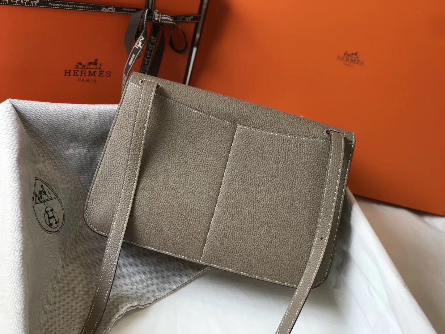 Hermes Halzan Bag In Grey Clemence Leather
