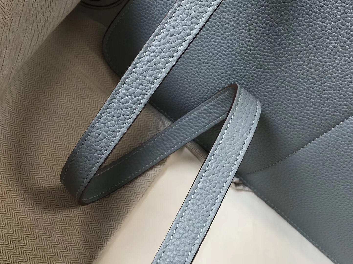 Hermes Halzan Bag In Blue Lin Clemence Leather