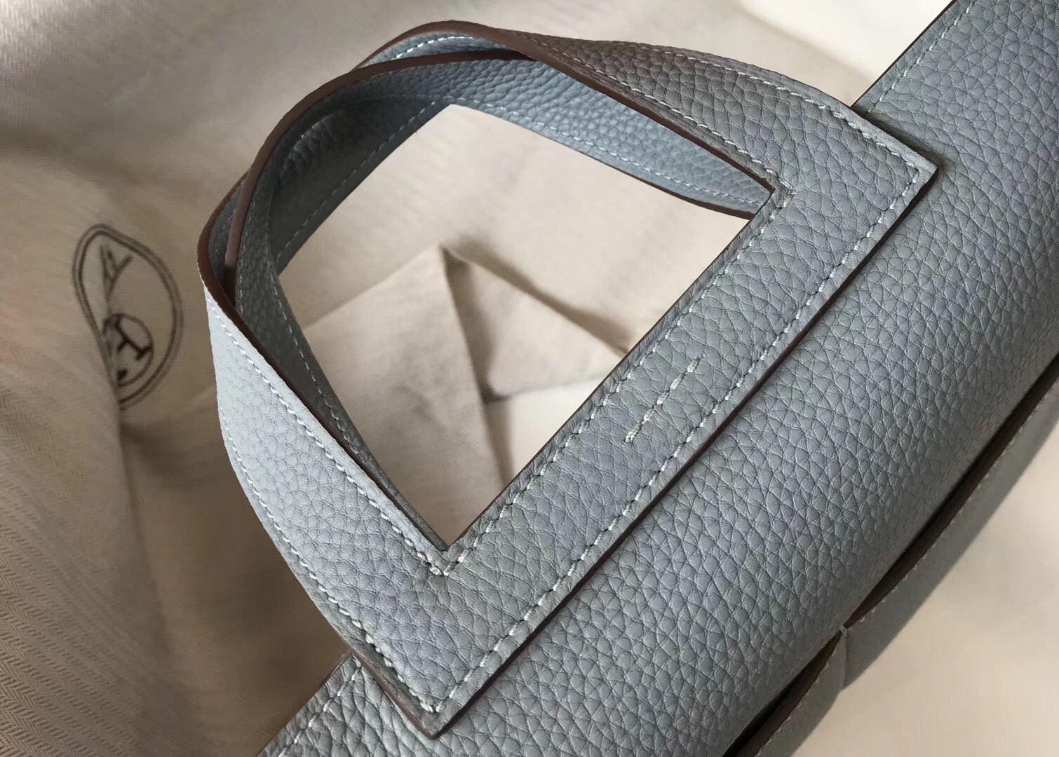 Hermes Halzan Bag In Blue Lin Clemence Leather