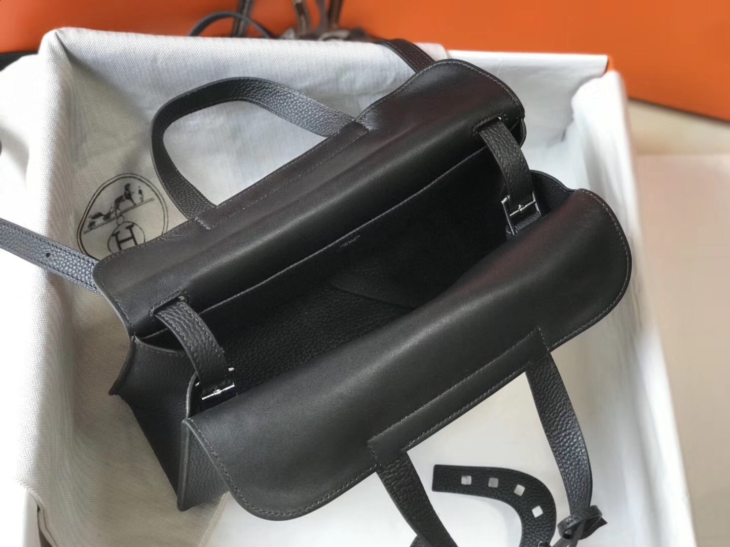 Hermes Halzan Bag In Black Clemence Leather