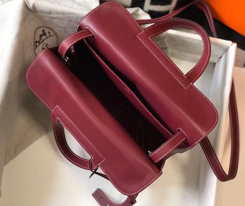 Hermes Halzan Bag In Bordeaux Clemence Leather