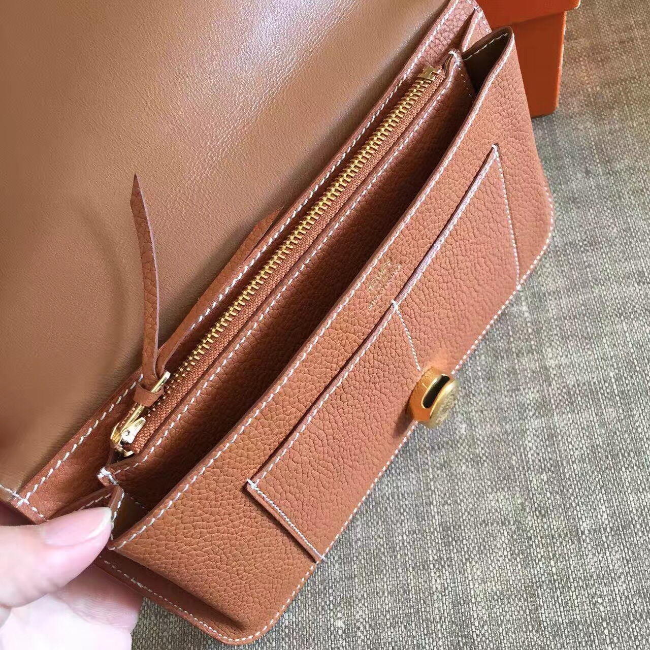 Hermes Gold Dogon Duo Combined Wallet