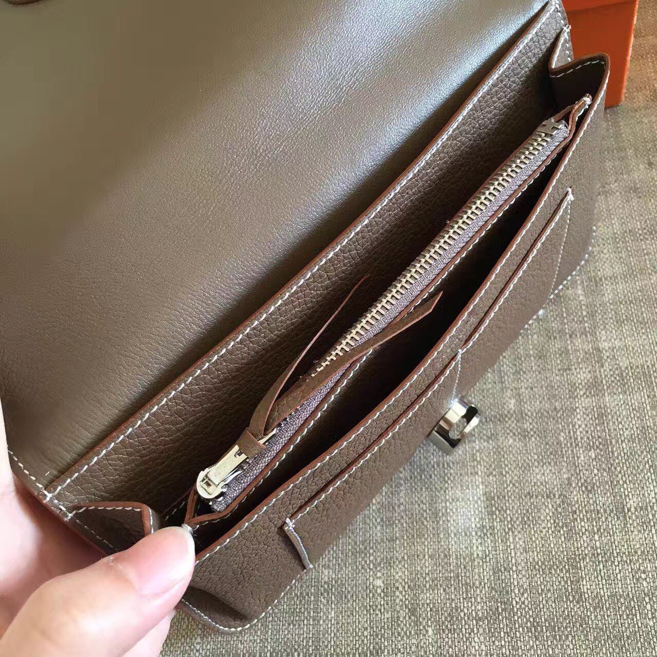 Hermes Taupe Grey Dogon Duo Combined Wallet