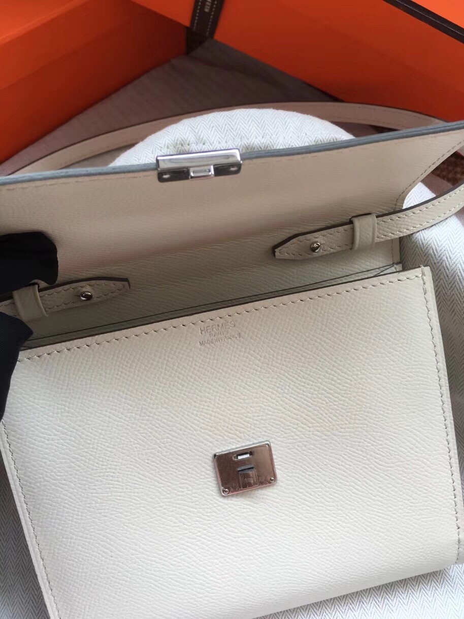 Hermes White Clic 16 Wallet With Strap