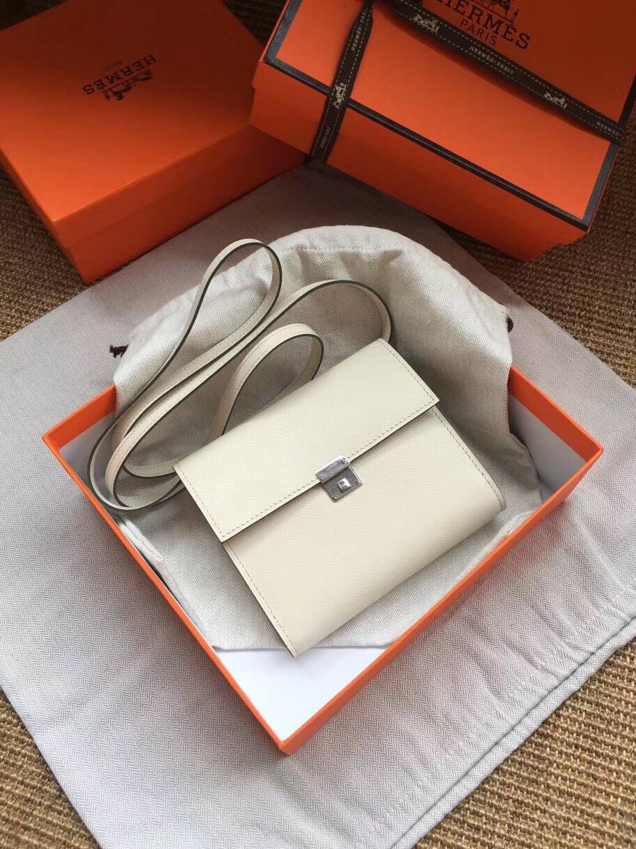 Hermes White Clic 16 Wallet With Strap