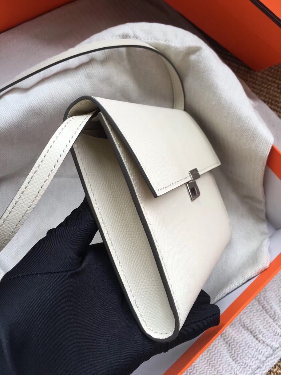 Hermes White Clic 16 Wallet With Strap