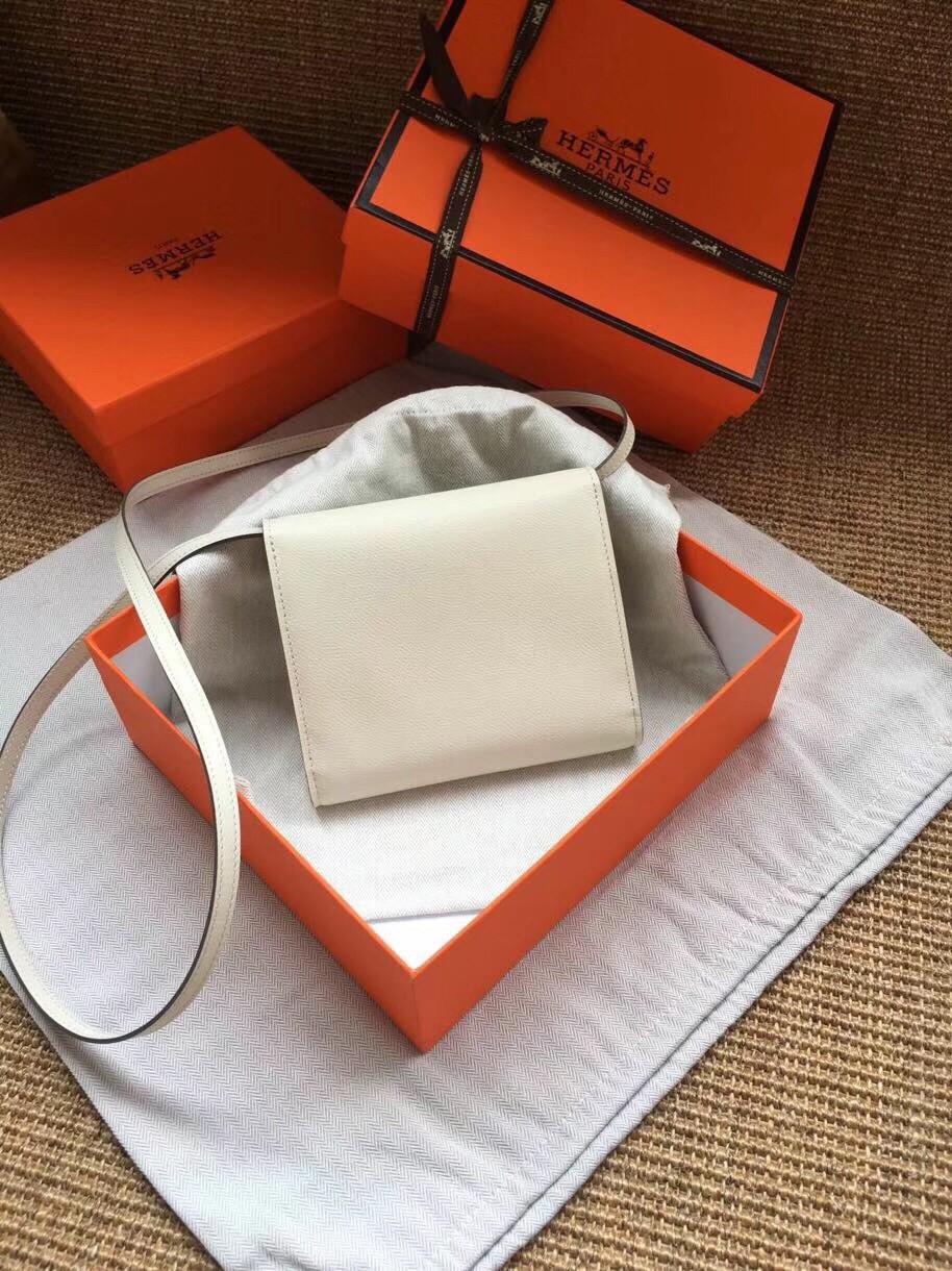Hermes White Clic 16 Wallet With Strap