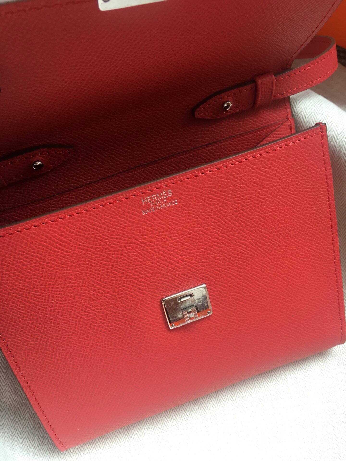 Hermes Red Clic 16 Wallet With Strap