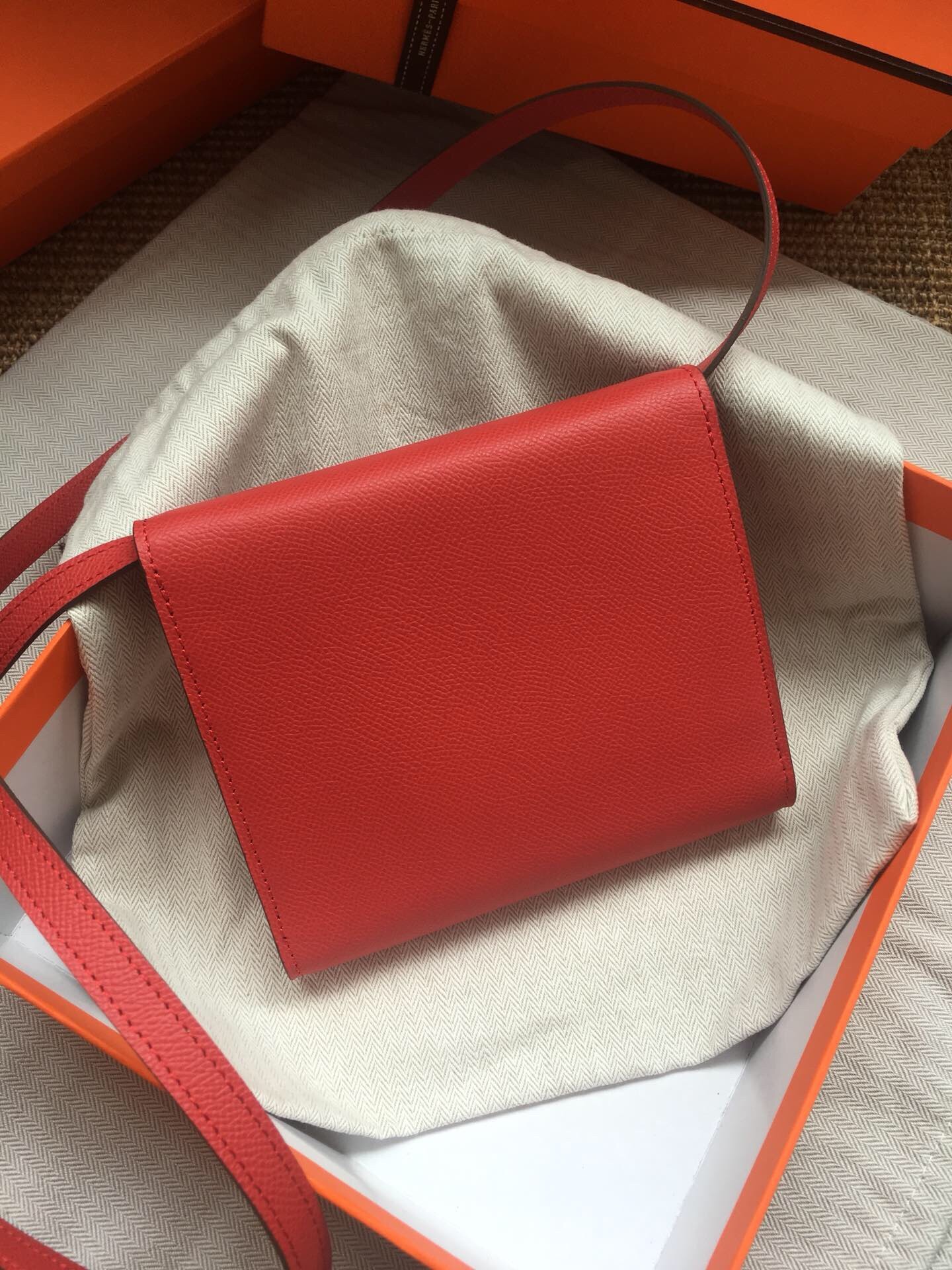 Hermes Red Clic 16 Wallet With Strap