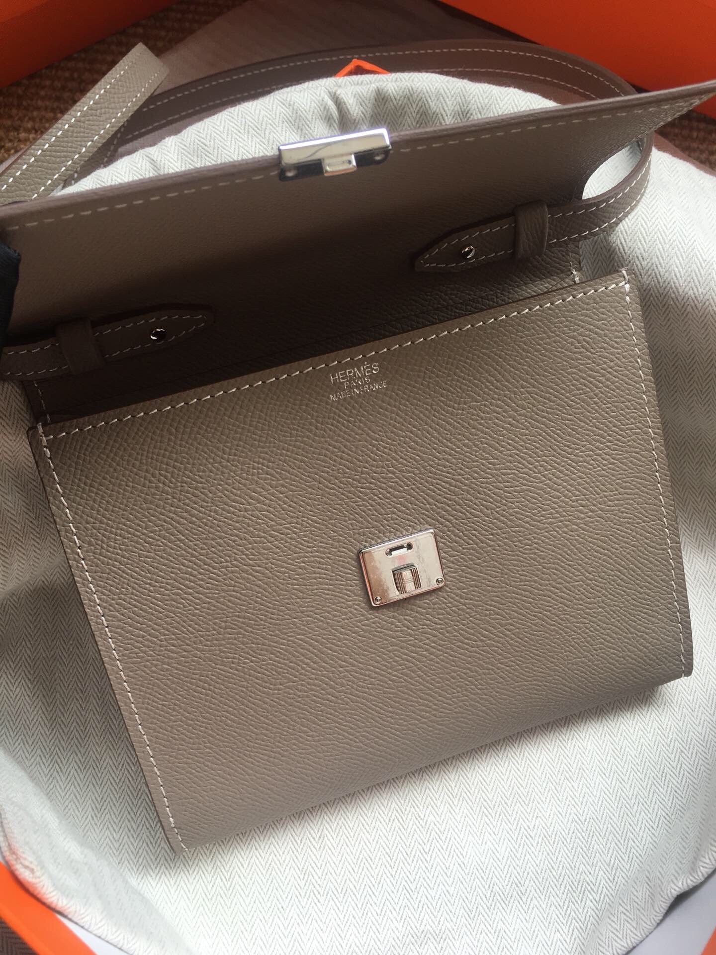 Hermes Grey Clic 16 Wallet With Strap