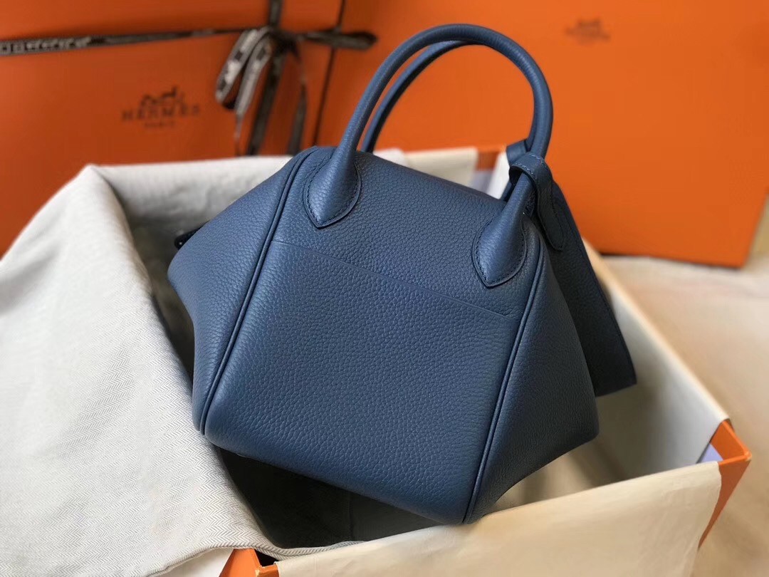 Hermes Lindy 30cm Bag In Blue Agate Clemence Leather