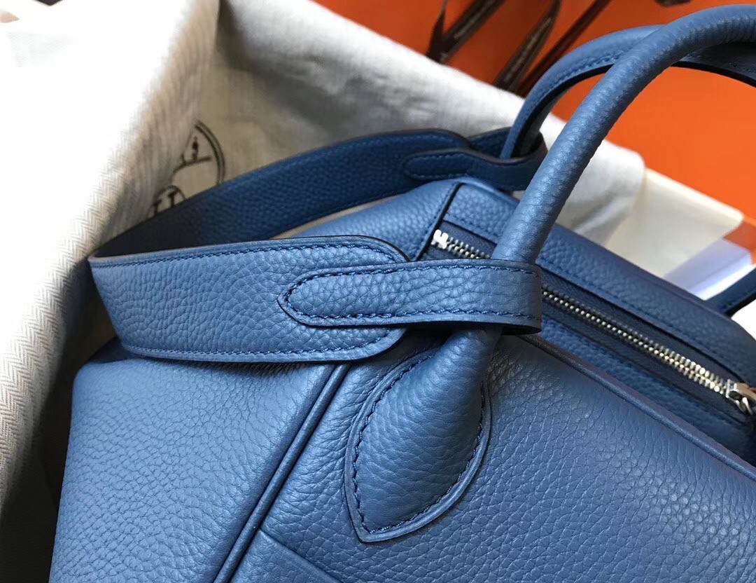 Hermes Lindy 30cm Bag In Blue Agate Clemence Leather