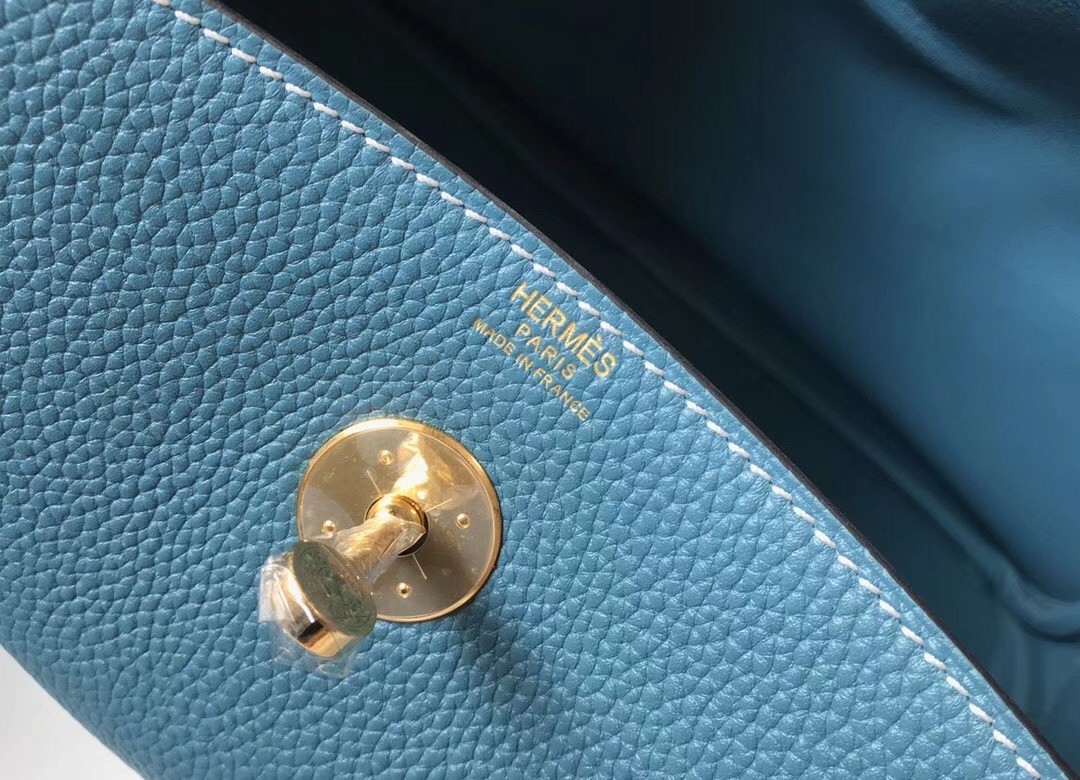 Hermes Lindy 30cm Bag In Blue Jean Clemence Leather