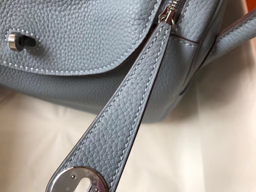 Hermes Lindy 30cm Bag In Blue Lin Clemence Leather